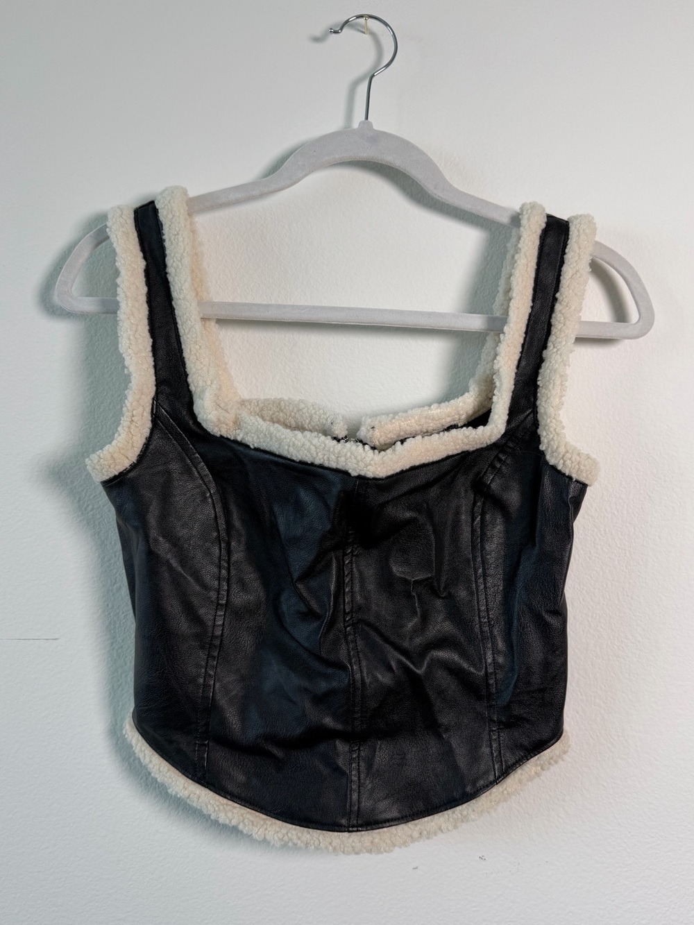 Blue Blush Black Faux Leather Sherpa-Trim Camisole